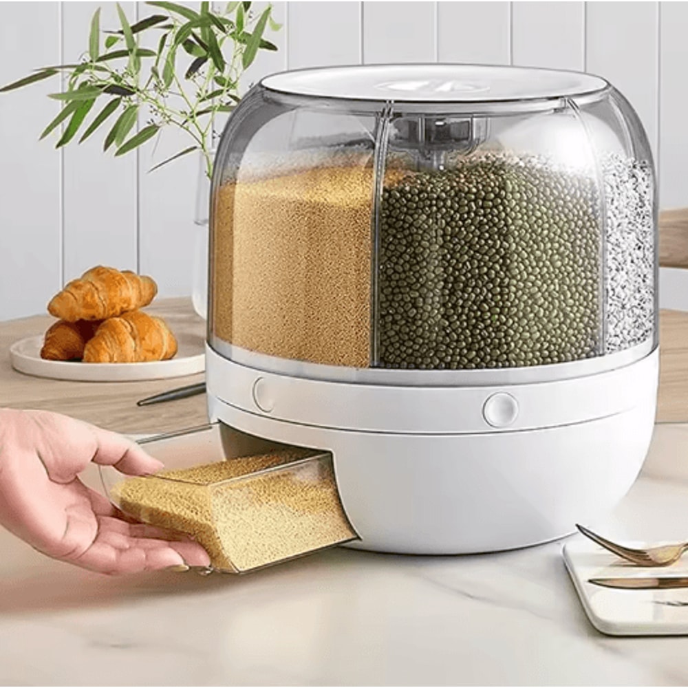 360 Rotating Grain Dispenser Airtight Rice Dry Food Storage Organizer 6
