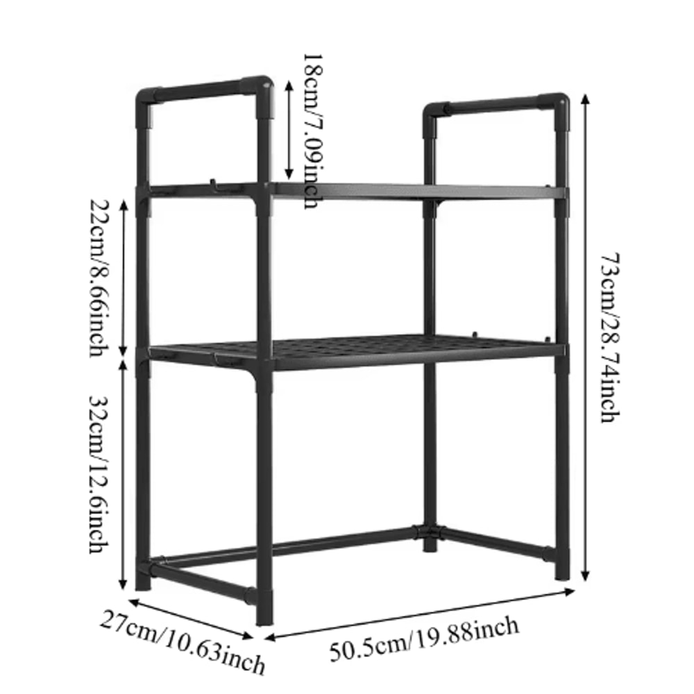 Adjustable Microwave Storage Rack MultiPurpose Kitchen Shelf With Hooks 5