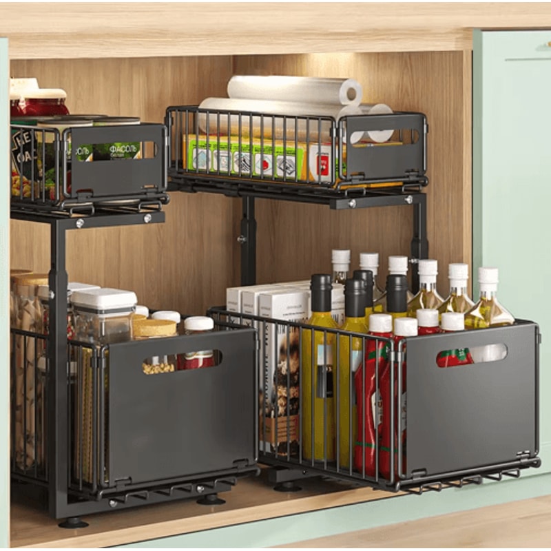 2Tier PullOut Under Sink Organizer Adjustable Cabinet Storage Shelf 0