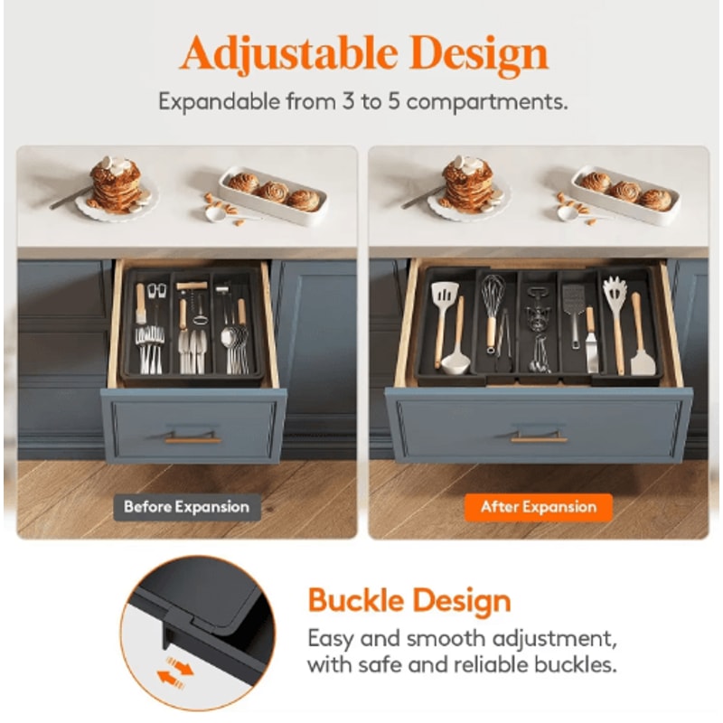 Expandable Silverware Drawer Organizer Adjustable Utensil Cutlery Tray 4