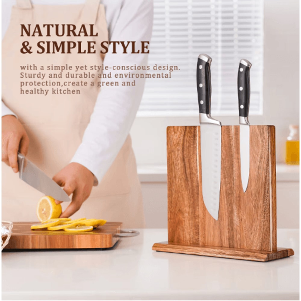 Acacia Wood Magnetic Knife Block Strong Magnet Kitchen Knife Stand 3