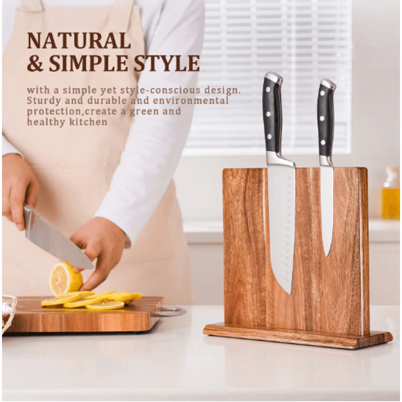 Acacia Wood Magnetic Knife Block Strong Magnet Kitchen Knife Stand 3