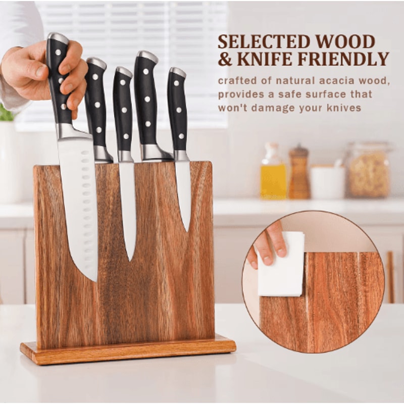 Acacia Wood Magnetic Knife Block Strong Magnet Kitchen Knife Stand 0