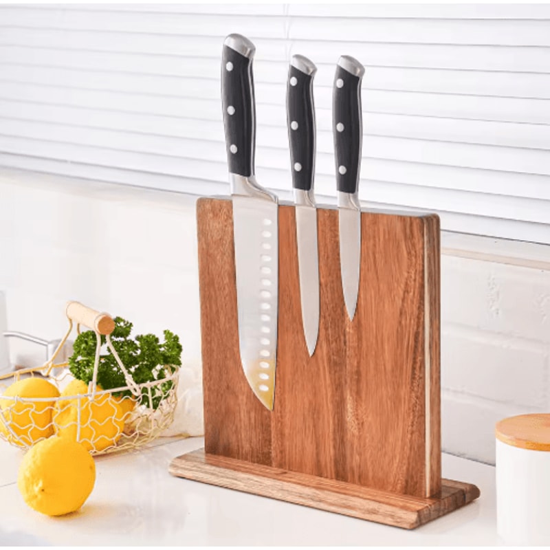 Acacia Wood Magnetic Knife Block Strong Magnet Kitchen Knife Stand 5