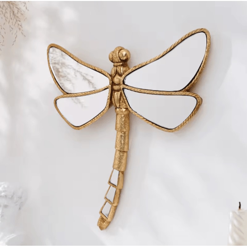 Golden Dragonfly Wall Decor MirrorFinish Resin Hanging Ornament 4