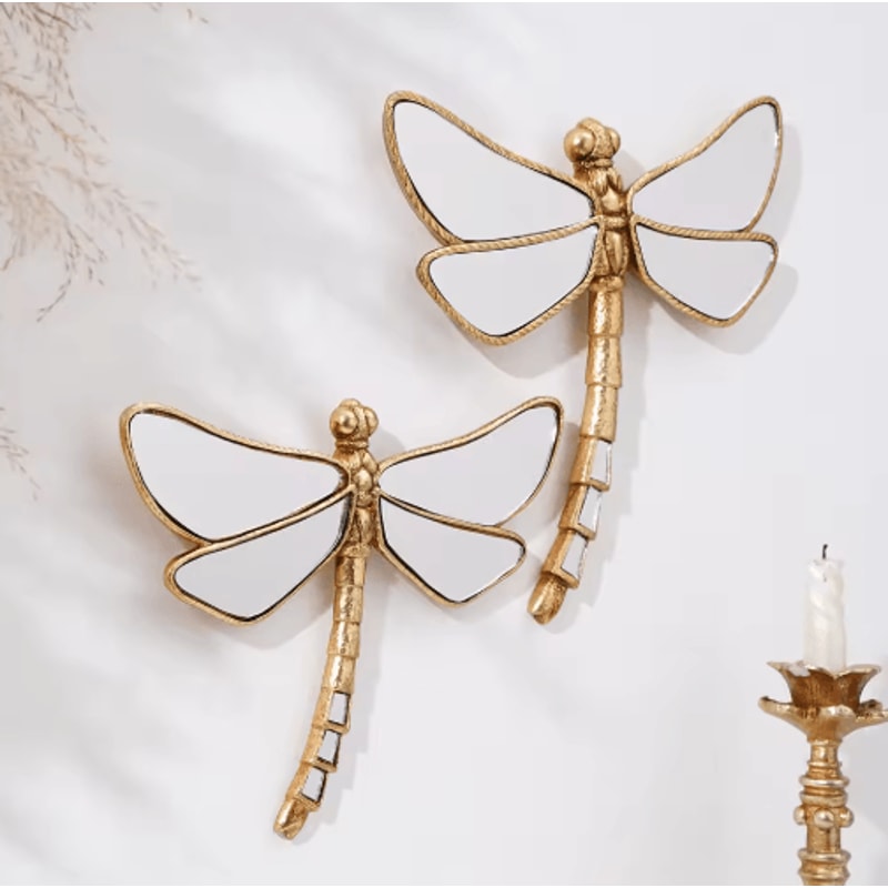 Golden Dragonfly Wall Decor MirrorFinish Resin Hanging Ornament 0