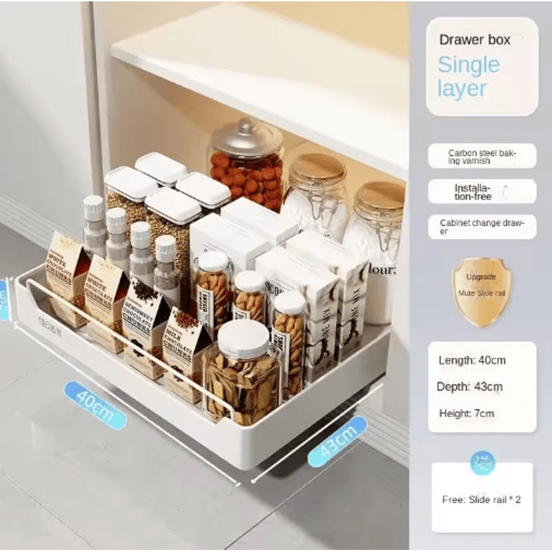 PullOut Kitchen Organizer Rack Sliding Drawer Spice Cabinet Storage Tray 12
