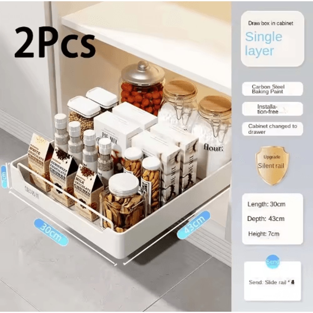 PullOut Kitchen Organizer Rack Sliding Drawer Spice Cabinet Storage Tray 14
