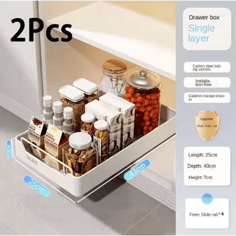 PullOut Kitchen Organizer Rack Sliding Drawer Spice Cabinet Storage Tray 15