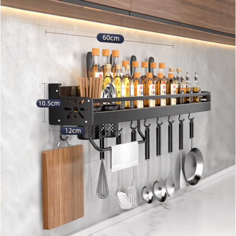 NoDrill Metal Kitchen Shelf Large Capacity WallMounted Utensil Rack 1