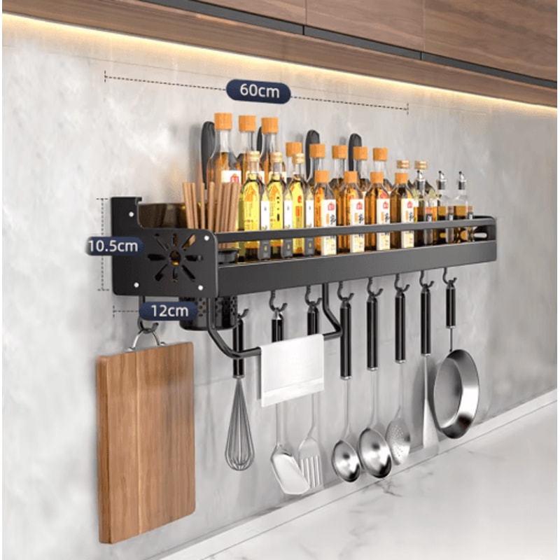 NoDrill Metal Kitchen Shelf Large Capacity WallMounted Utensil Rack 2