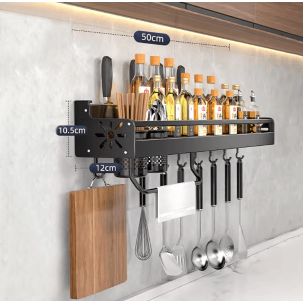 NoDrill Metal Kitchen Shelf Large Capacity WallMounted Utensil Rack 4