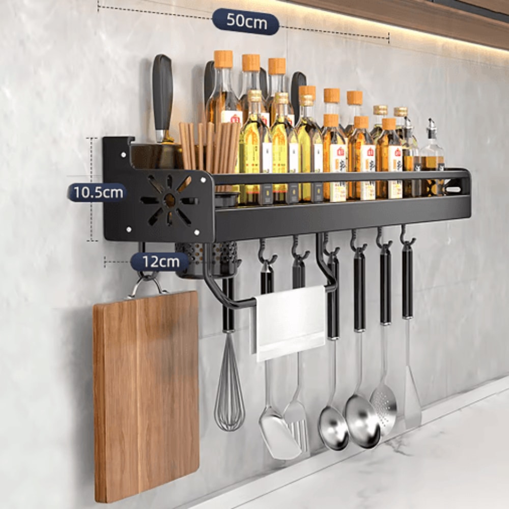 NoDrill Metal Kitchen Shelf Large Capacity WallMounted Utensil Rack 5
