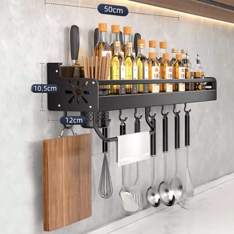 NoDrill Metal Kitchen Shelf Large Capacity WallMounted Utensil Rack 5