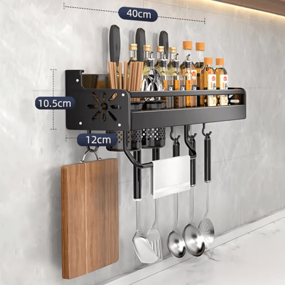 NoDrill Metal Kitchen Shelf Large Capacity WallMounted Utensil Rack 6