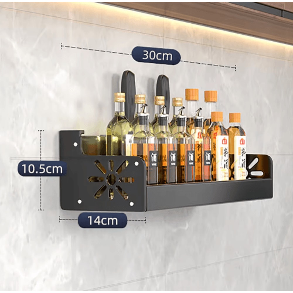 NoDrill Metal Kitchen Shelf Large Capacity WallMounted Utensil Rack 7