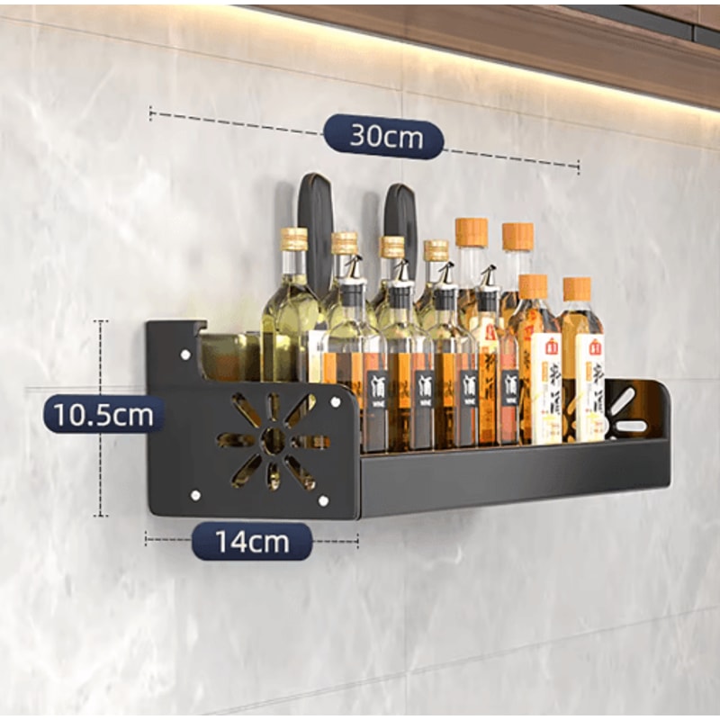 NoDrill Metal Kitchen Shelf Large Capacity WallMounted Utensil Rack 7