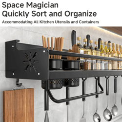 no-drill metal kitchen shelf – large capacity wall-mounted utensil rack