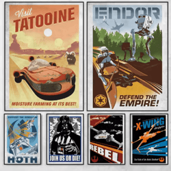retro galactic space poster – tatooine-inspired sci-fi canvas wall art