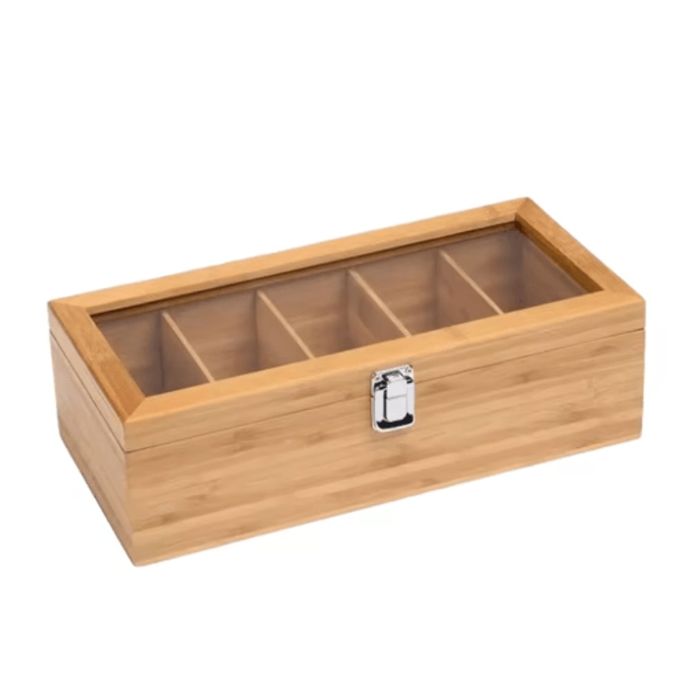 Bamboo Tea Bag Storage Box 5Compartment Organizer For Tea Spices 1