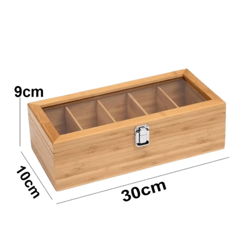 Bamboo Tea Bag Storage Box 5Compartment Organizer For Tea Spices 3
