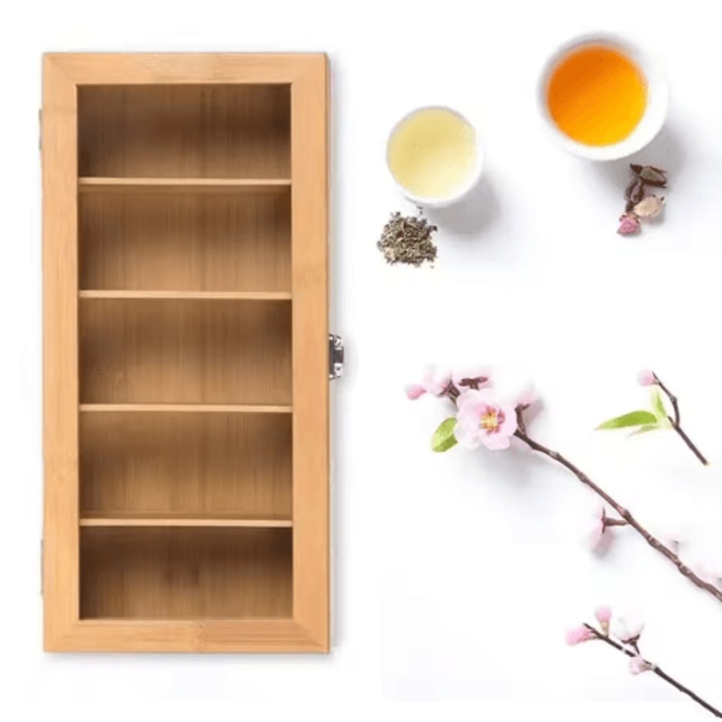 Bamboo Tea Bag Storage Box 5Compartment Organizer For Tea Spices 5