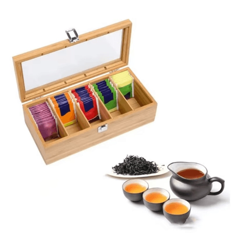 Bamboo Tea Bag Storage Box 5Compartment Organizer For Tea Spices 6