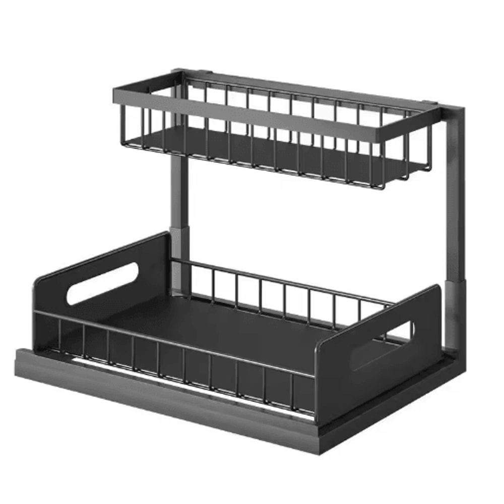 2Tier Sliding Under Sink Organizer Rustproof PullOut Cabinet Storage Rack 1
