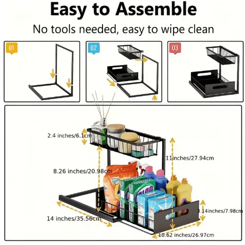 2Tier Sliding Under Sink Organizer Rustproof PullOut Cabinet Storage Rack 3