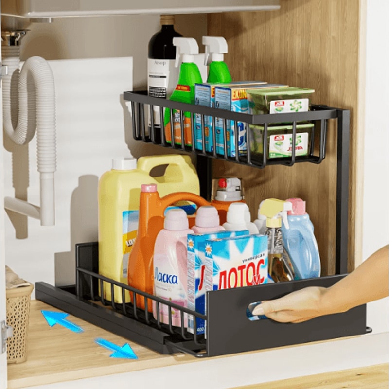 2Tier Sliding Under Sink Organizer Rustproof PullOut Cabinet Storage Rack 4