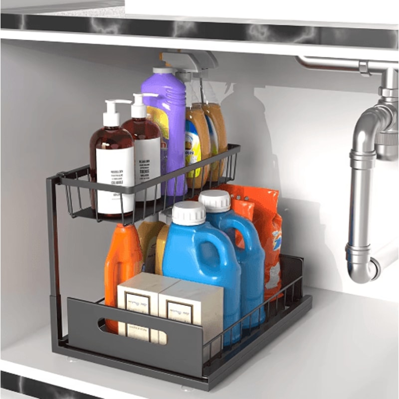 2Tier Sliding Under Sink Organizer Rustproof PullOut Cabinet Storage Rack 5