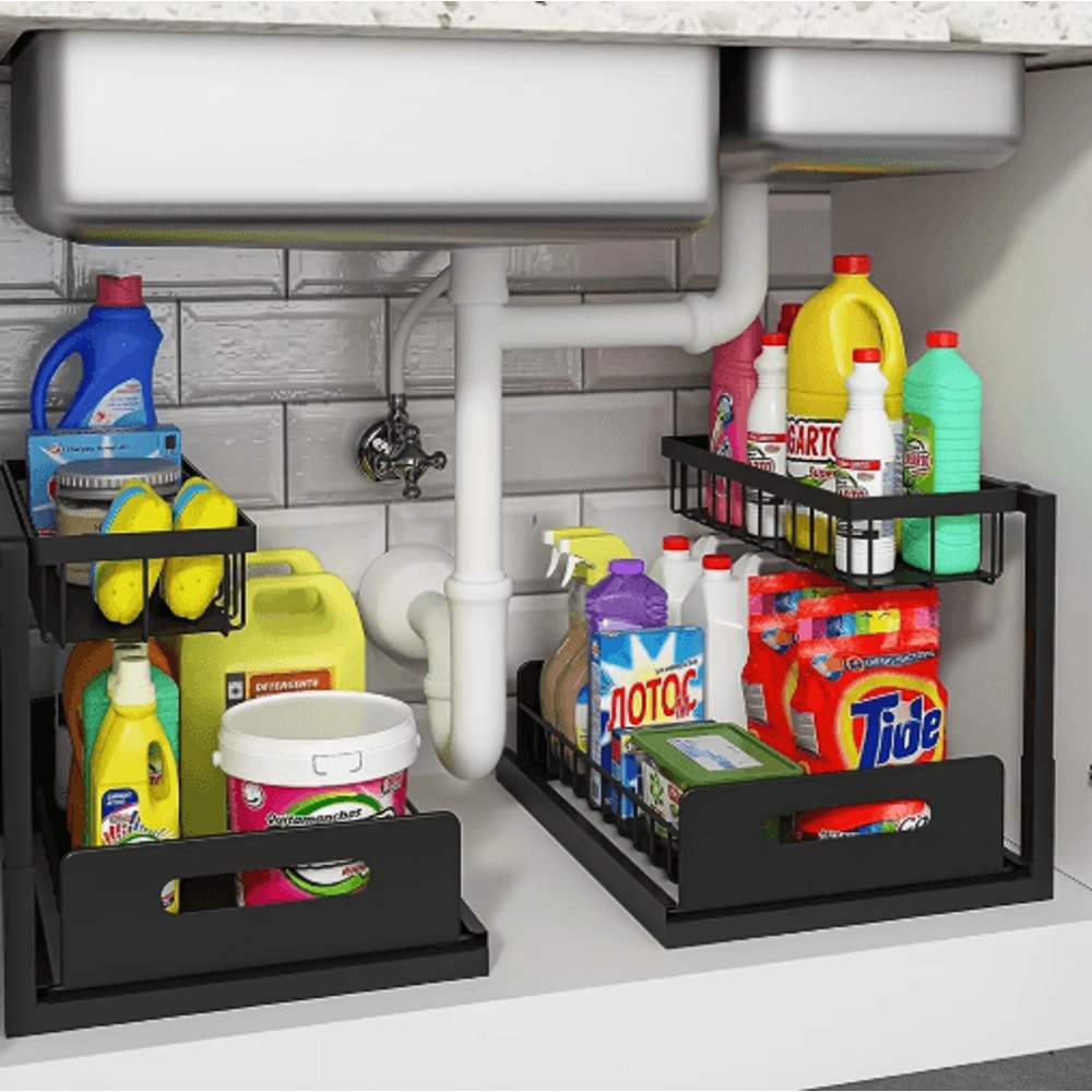 2Tier Sliding Under Sink Organizer Rustproof PullOut Cabinet Storage Rack 6
