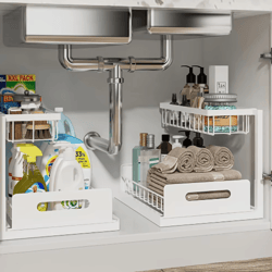 2-tier sliding under sink organizer – rustproof pull-out cabinet storage rack