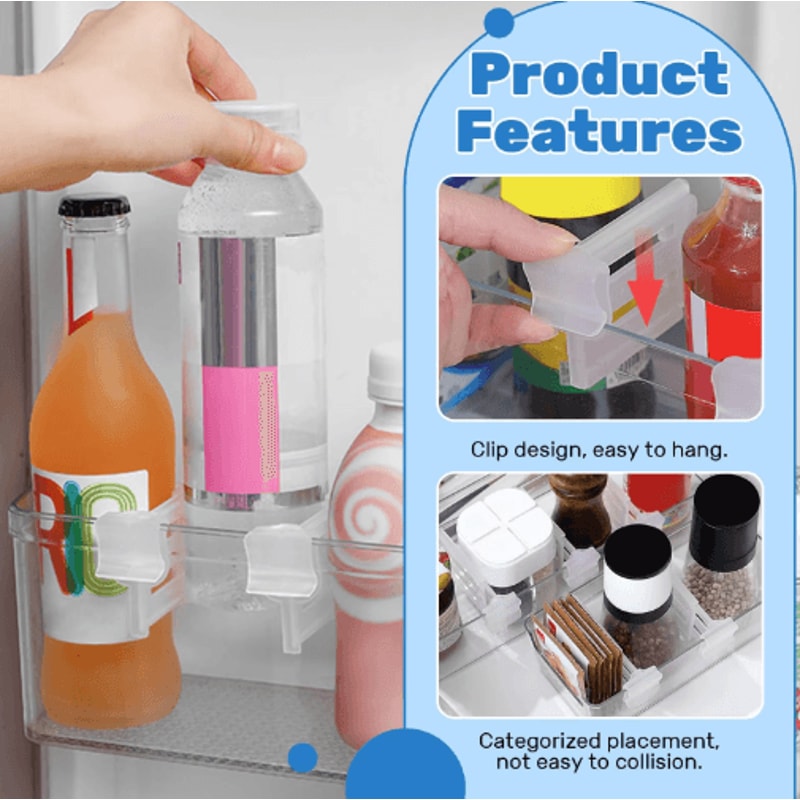 Adjustable Refrigerator Divider Clips Expandable Fridge Shelf Organizer 48pcs 6