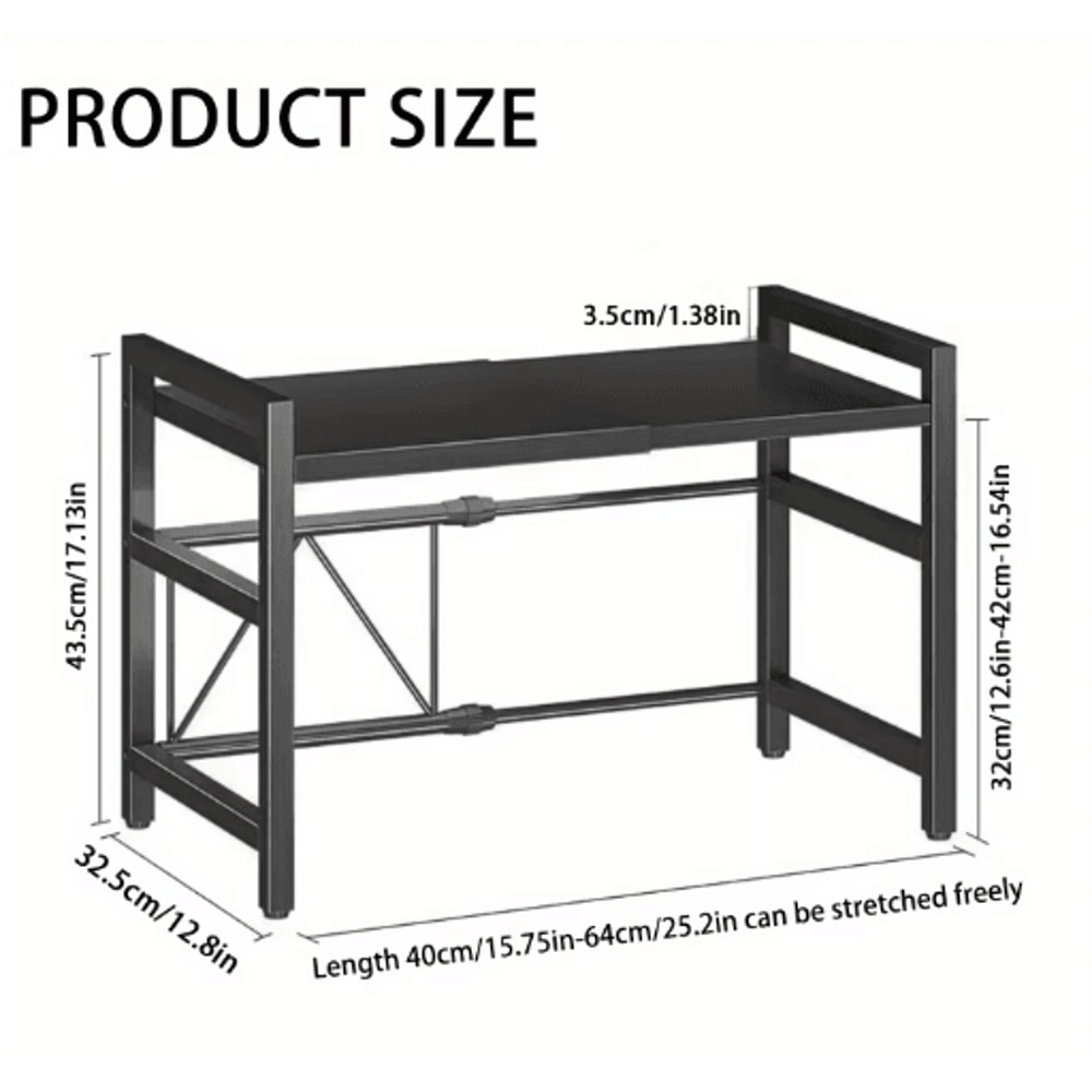 Expandable Microwave Shelf Rack Adjustable Kitchen Organizer With 6 Hooks 3