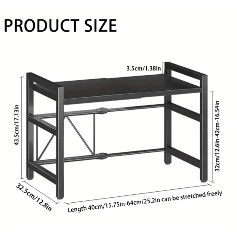 Expandable Microwave Shelf Rack Adjustable Kitchen Organizer With 6 Hooks 3