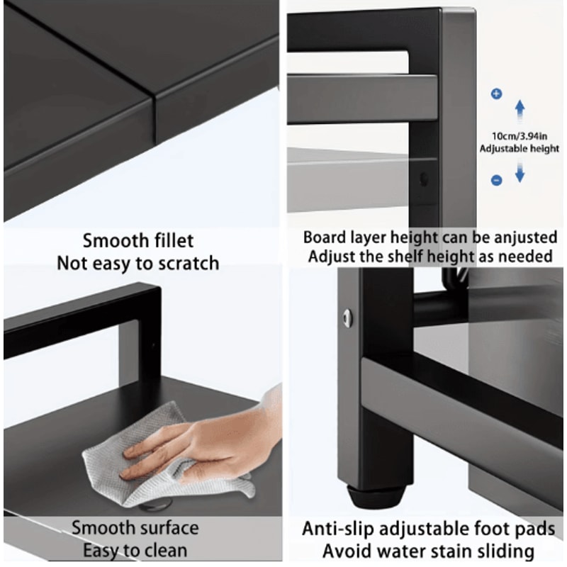 Expandable Microwave Shelf Rack Adjustable Kitchen Organizer With 6 Hooks 4