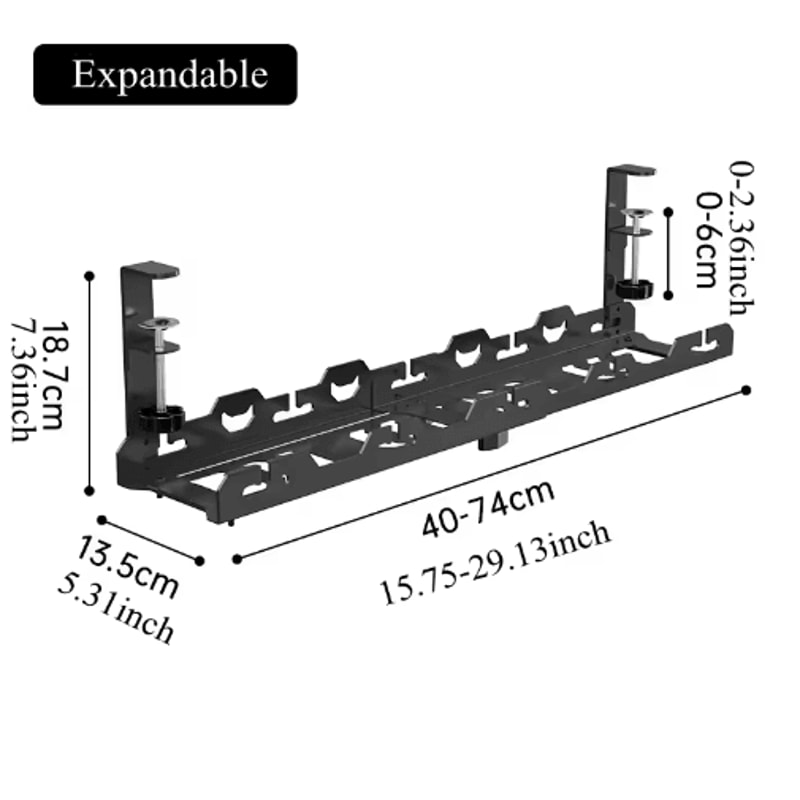 Telescopic Under Desk Cable Organizer Tray NoDrill Metal Wire Management Rack 3