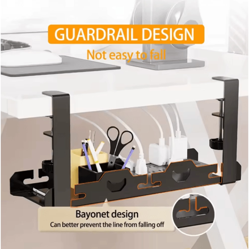 Telescopic Under Desk Cable Organizer Tray NoDrill Metal Wire Management Rack 5