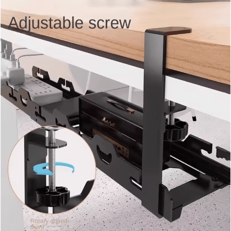 Telescopic Under Desk Cable Organizer Tray NoDrill Metal Wire Management Rack 7