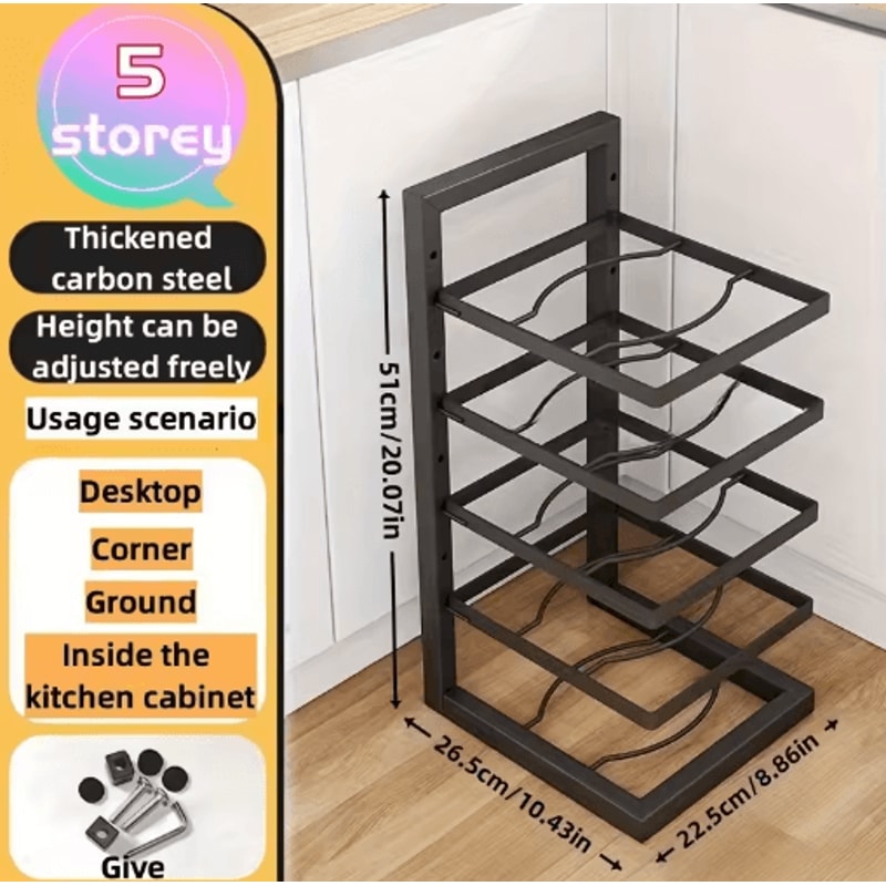 Adjustable Stainless Steel Pot Rack Organizer MultiLayer Cookware Storage 3