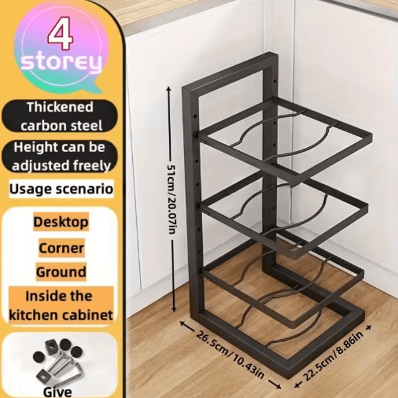 Adjustable Stainless Steel Pot Rack Organizer MultiLayer Cookware Storage 6