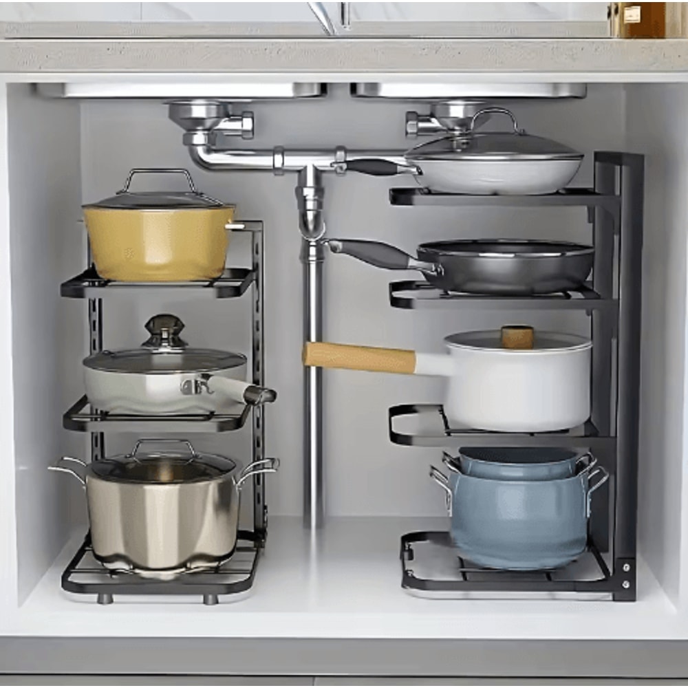 Adjustable Stainless Steel Pot Rack Organizer MultiLayer Cookware Storage 0