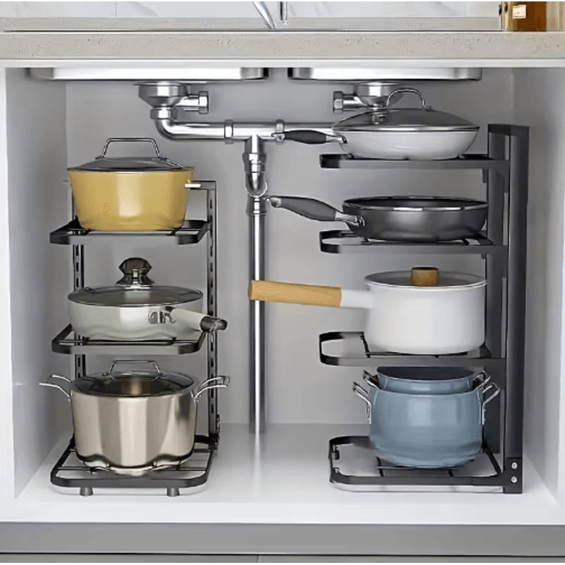 Adjustable Stainless Steel Pot Rack Organizer MultiLayer Cookware Storage 0