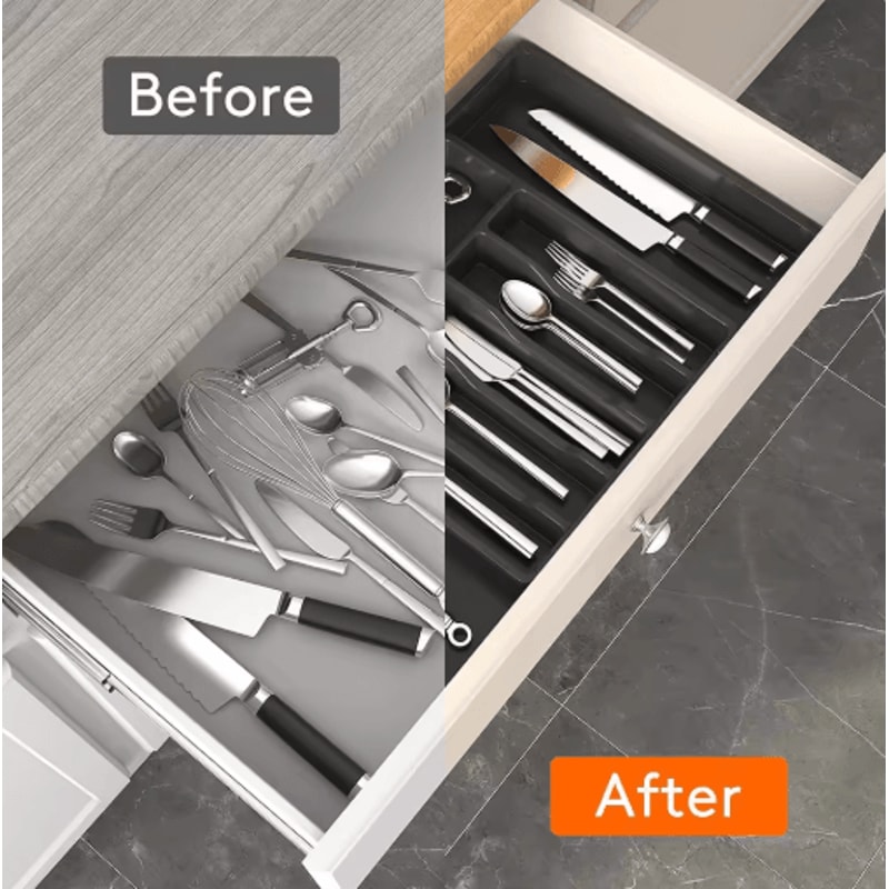LMETJMA Expandable Cutlery Organizer Tray Adjustable Silverware Drawer Storage 6