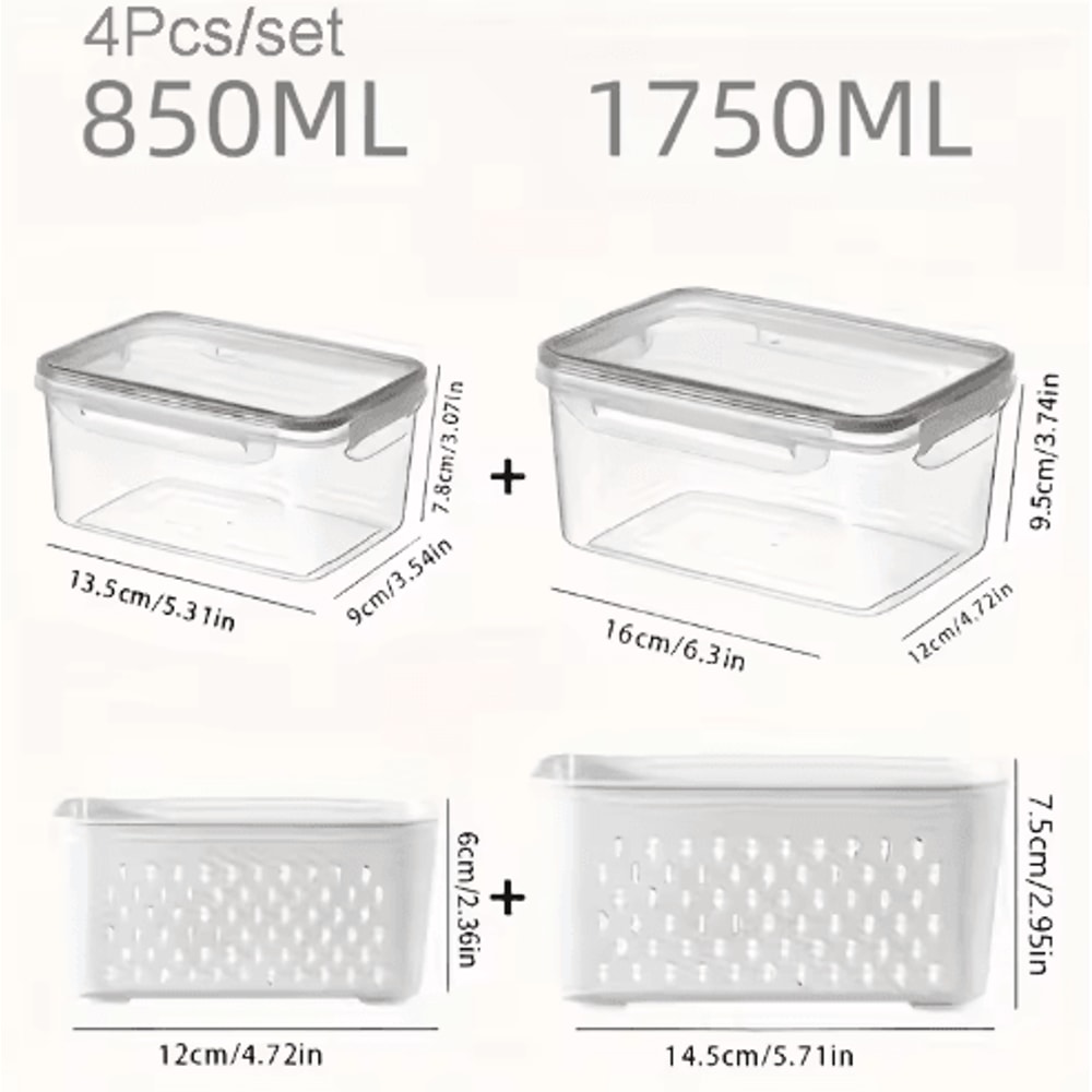 Fridge Storage Containers With Strainer Fresh Produce Saver Organizer Set 2