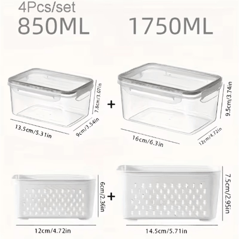 Fridge Storage Containers With Strainer Fresh Produce Saver Organizer Set 2