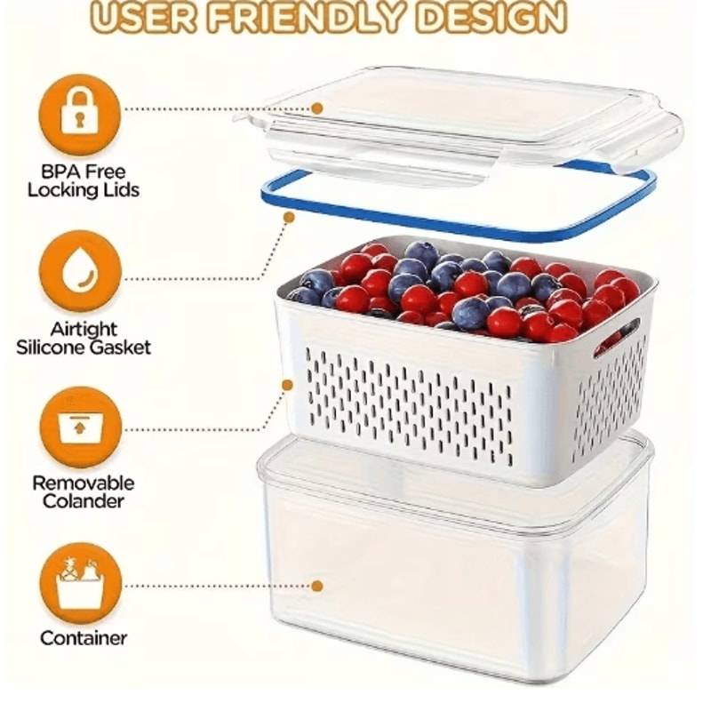 Fridge Storage Containers With Strainer Fresh Produce Saver Organizer Set 4