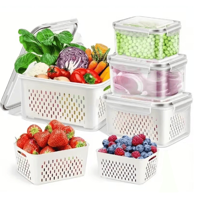 Fridge Storage Containers With Strainer Fresh Produce Saver Organizer Set 6