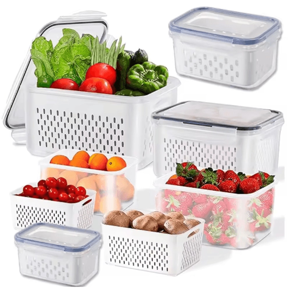 Fridge Storage Containers With Strainer Fresh Produce Saver Organizer Set 7